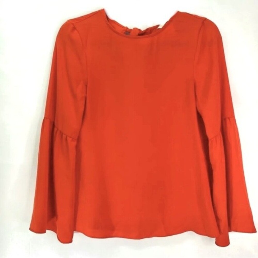 H&M long flounce sleeve keyhole back orange top size 2